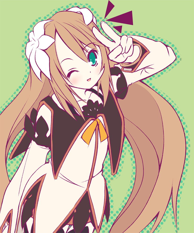blush, brown_hair, detached_sleeves, flower, gloves, green_eyes, hair_ornament, haru_(arser_doil)