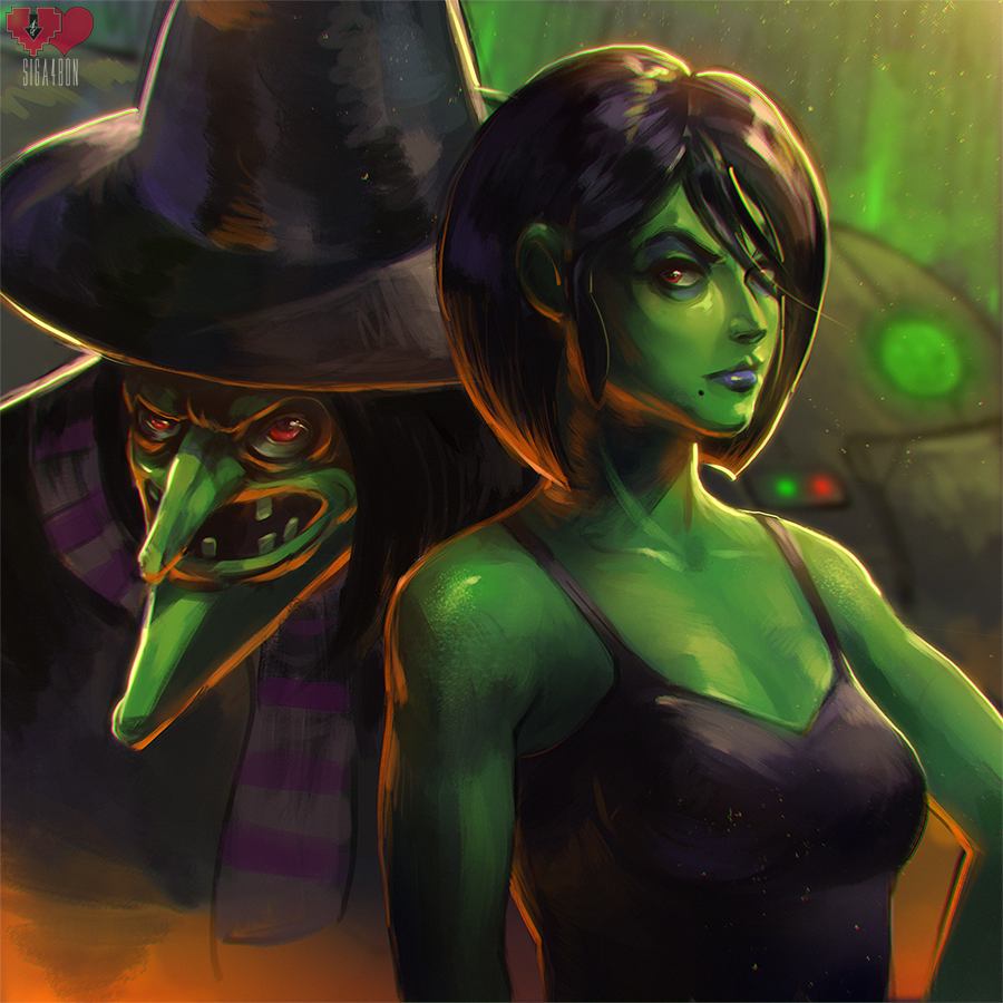 2girls, alternate_costume, banjo-kazooie, dual_persona, green_skin, gruntilda, microsoft, mole, rareware, tagme, witch