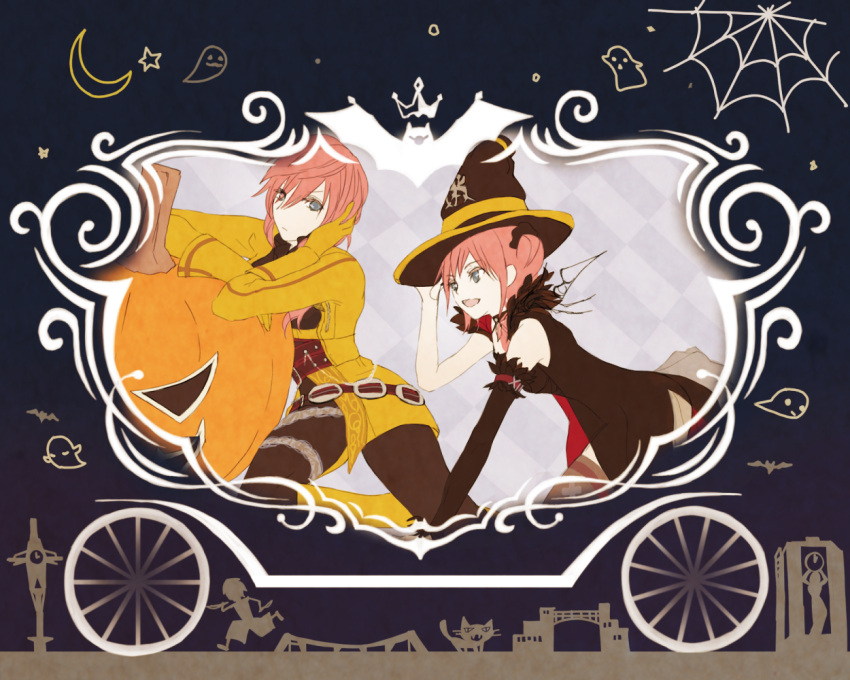 2girls, alternate_costume, final_fantasy, final_fantasy_xiii, halloween, hat, hikao_(plusxxx), lightning_farron