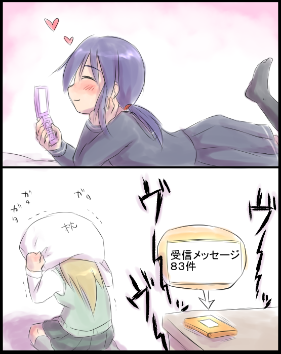2girls, aosora_(mizore), bandage, blonde_hair, blue_eyes, multiple_girls, original, phone