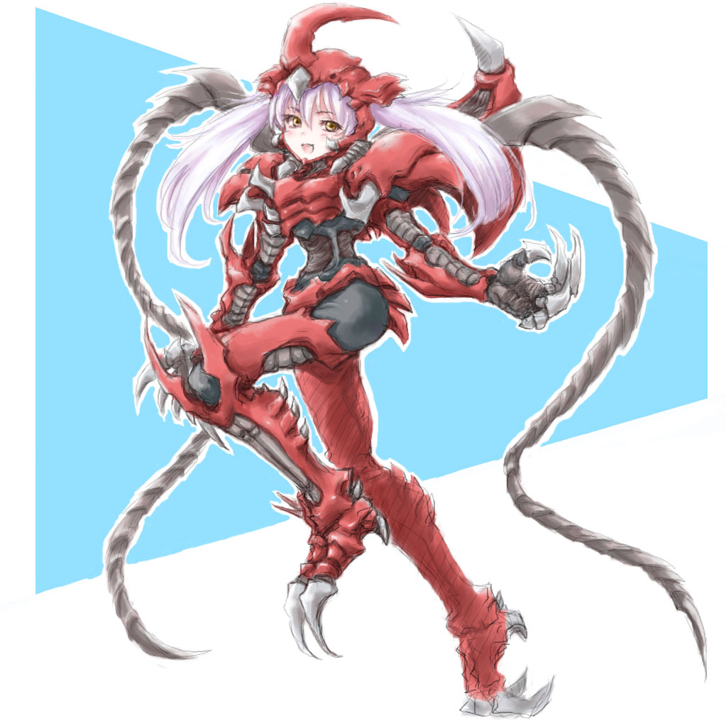 1girl, 80s, alois, claws, daimajuu_gekitou_hagane_no_oni, female, giant_robot, long_hair