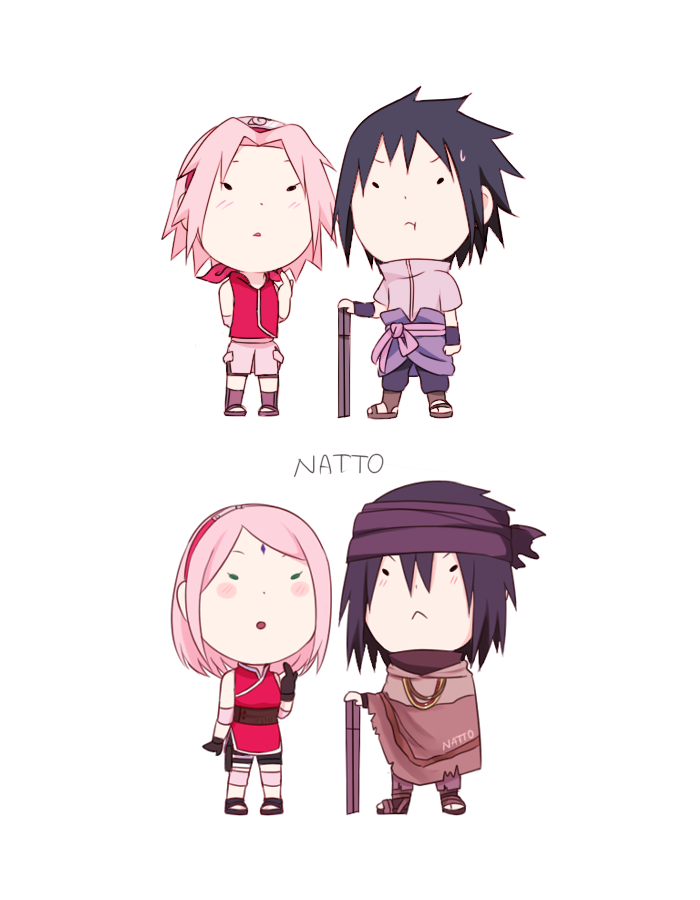 :<, armband, black_gloves, black_hair, chibi, facial_mark, forehead_mark, gloves