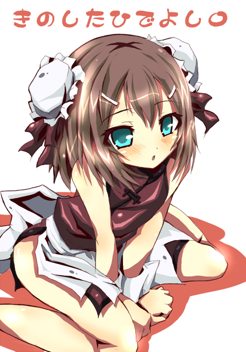 baka_to_test_to_shoukanjuu, bare_shoulders, blush, brown_hair, bun_cover, china_dress, chinadress, chinese_clothes, crossdressing, crossdressinging, double_bun, hair_ornament, hair_ribbon, hairclip, kinoshita_hideyoshi, ribbon, satou_kuroon, short_hair, trap