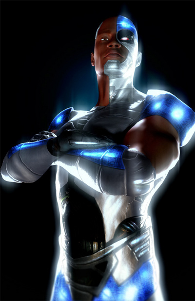 1boy, bald, belt, black_background, brown_eyes, crossed_arms, cyborg, cyborg_(dc)