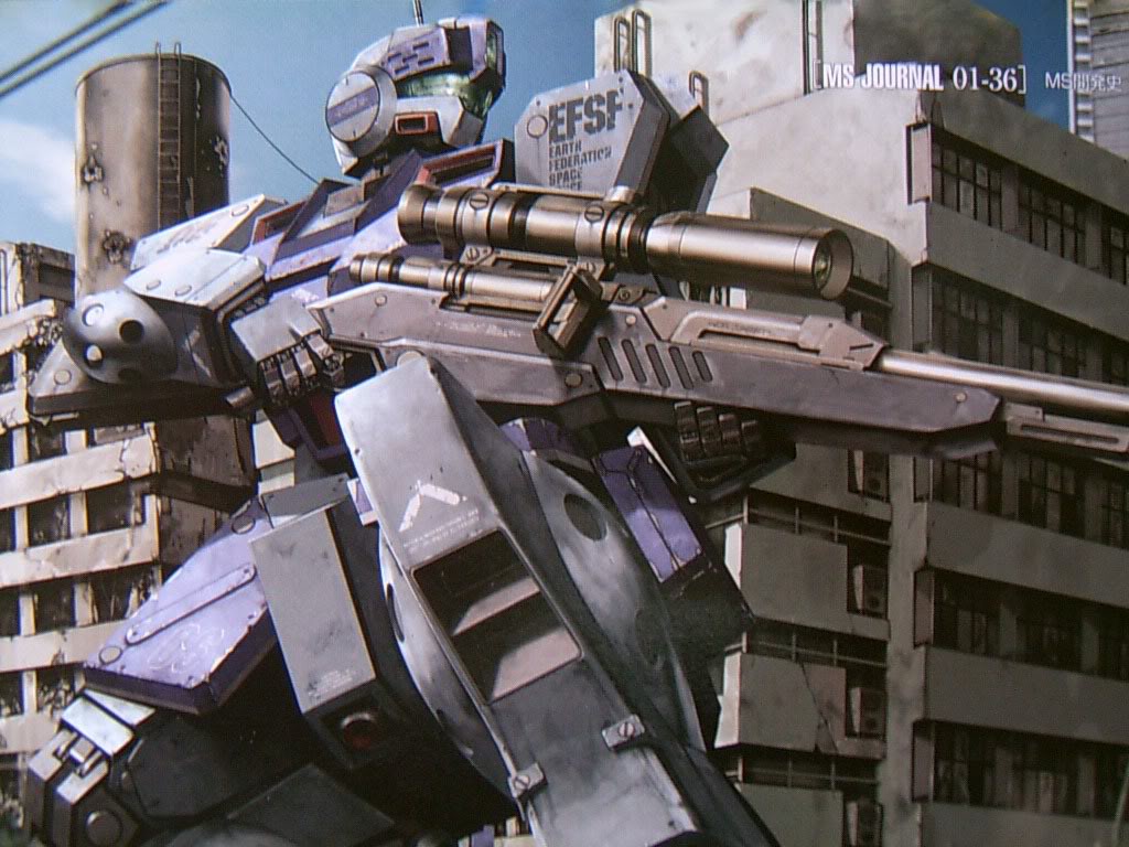 80s, gm_sniper_ii, gun, gundam, gundam_0080, kneeling, mecha, rifle