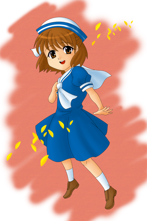 brown_hair, clannad, dress, hane, hat, jumping, okazaki_ushio, sailor_uniform
