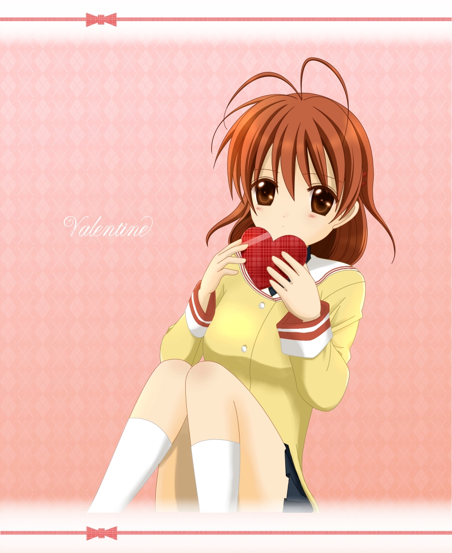 bad_id, brown_eyes, brown_hair, clannad, furukawa_nagisa, heart, plaid, school_uniform