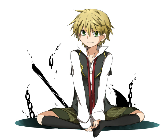 1boy, aohane_riko, child, male_focus, oz_vessalius, pandora_hearts, simple_background, sitting, solo, white_background