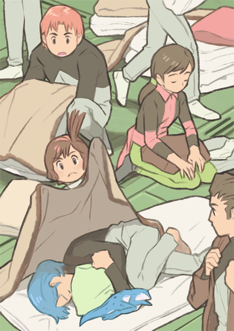 animal, ashura_novak, bento_malus, blue_hair, brown_hair, densetsu_kyojin_ideon, frog, hatari_naburu