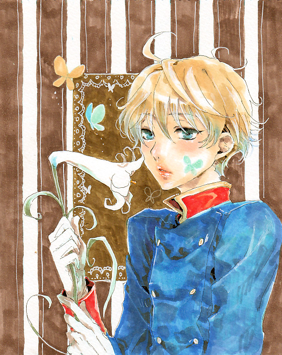 1boy, ahoge, aldnoah.zero, blush, child, flower, male_focus, salahime, slaine_troyard, solo