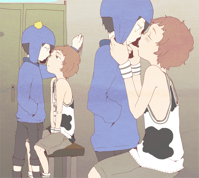 2boys, blush, child, clyde_donovan, craig_tucker, incipient_kiss, indoors, male_focus