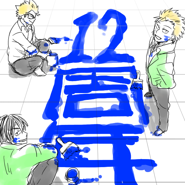 3boys, eyeshield_21, graffiti, jumonji_kazuki, kuroki_koji, male_focus, multiple_boys, paint