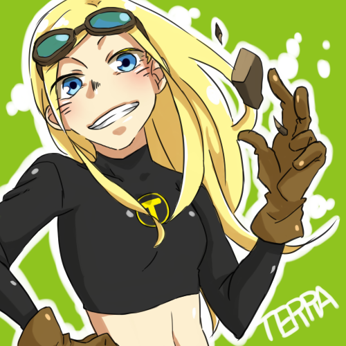 1girl, blonde_hair, blue_eyes, cartoon_network, character_name, dc_comics, gloves, goggles