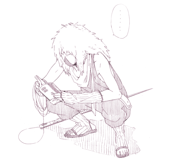 1boy, kuriarare_kushimaru, male_focus, monochrome, naruto, naruto_shippuuden, sketch, solo