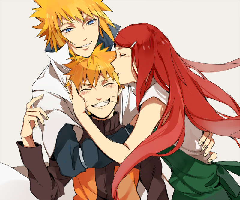1girl, 2boys, blonde_hair, kkkkt, multiple_boys, namikaze_minato, naruto, naruto_shippuuden, tagme, uzumaki_kushina, uzumaki_naruto