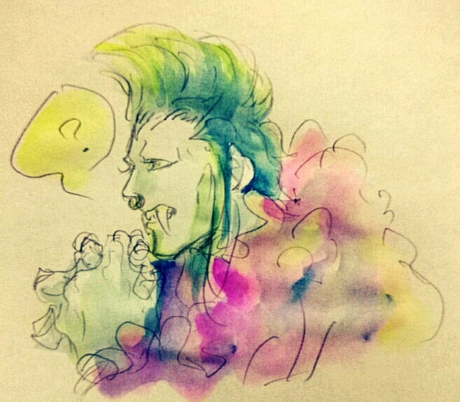 1boy, bartolomeo, dressrosa, fangs, green_hair, nose_ring, one_piece, profile