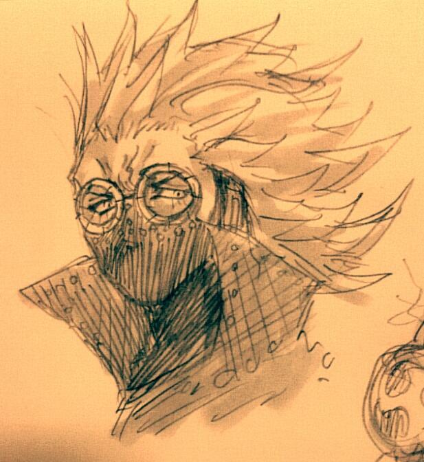 1boy, dressrosa, gladius_(one_piece), goggles, half_mask, male_focus, monochrome, one_piece