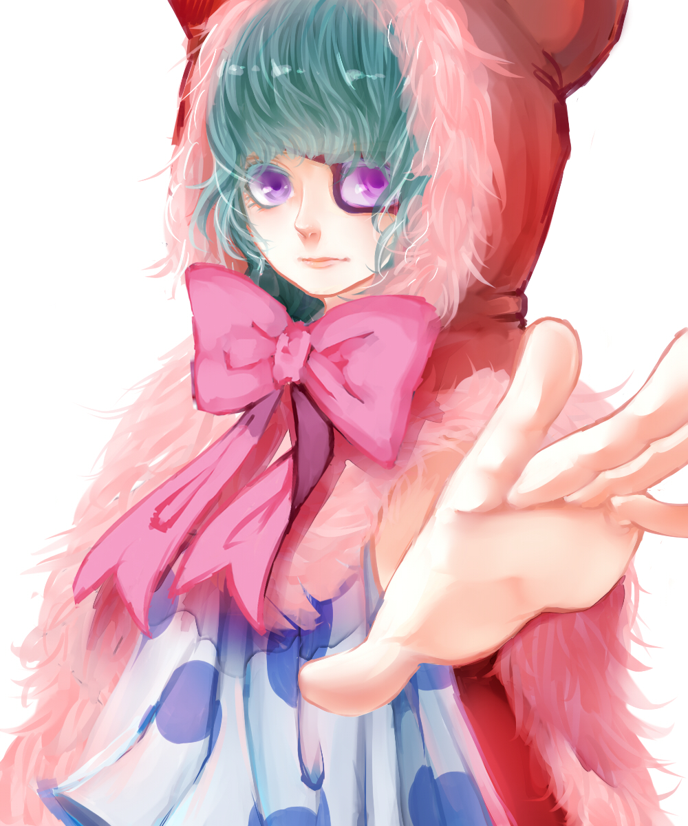 1girl, 8chinchin, aqua_hair, bow, cape, donquixote_pirates, dress, dressrosa
