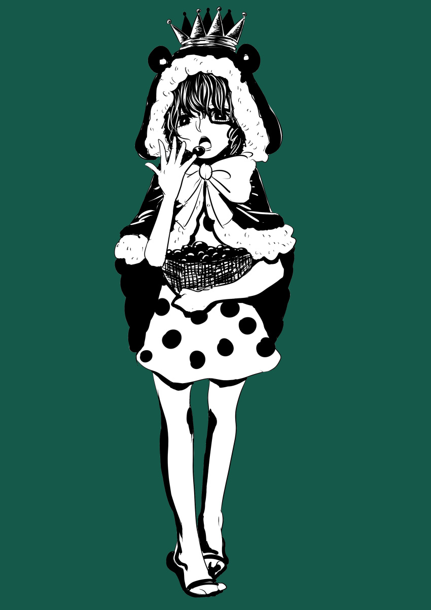 1girl, 8chinchin, animal_ears, animal_hood, basket, bear_ears, bow, cape