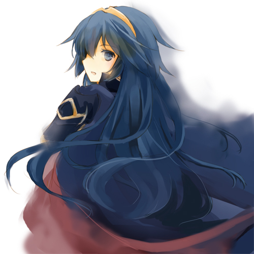 1girl, blue_eyes, blue_hair, female, fire_emblem, fire_emblem:_kakusei, hairband, long_hair, looking_back, lucina, matching_hair/eyes, nintendo, sakuno_shion, solo