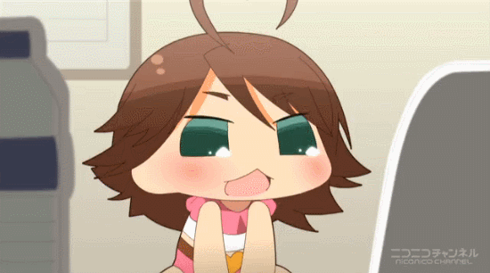 1girl, :3, afuu, ahoge, animated, animated_gif, blush, brown_hair