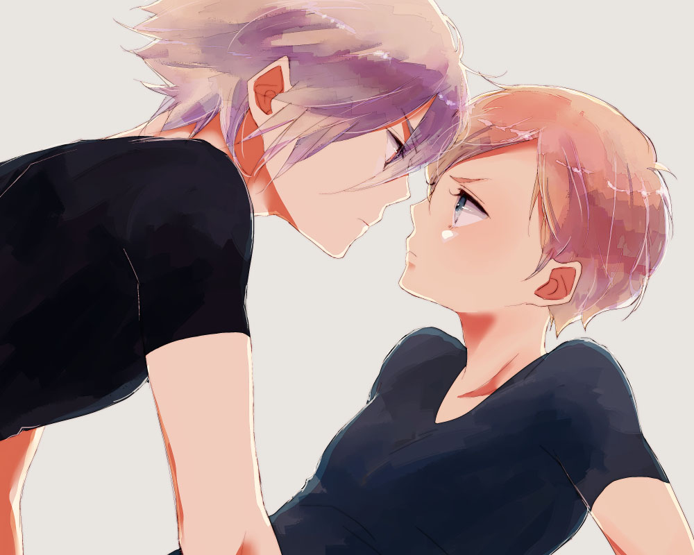 2boys, artra_ttt, blush, child, grey_background, jomy_marquis_shin, male_focus, multiple_boys