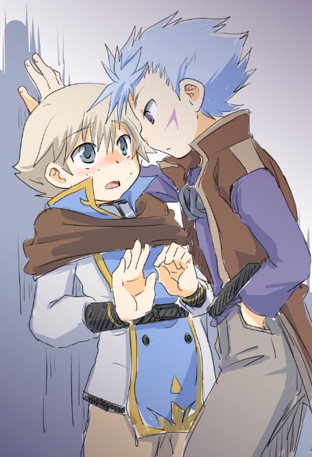 2boys, battle_spirits, battle_spirits:_sword_eyes, blush, child, gonta_kahoru, haqua_estoc, male_focus, multiple_boys, sketch, standing, suou_rakels, sweat