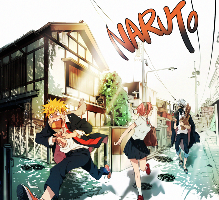 alternate_reality, blonde_hair, bread, copyright_name, food, grey_hair, half_mask, haruno_sakura