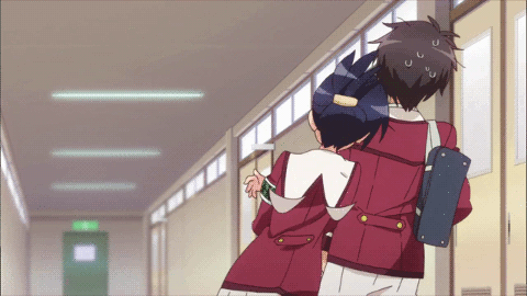 1boy, 1girl, andou_jurai, animated, animated_gif, black_hair, blazer, blue_eyes