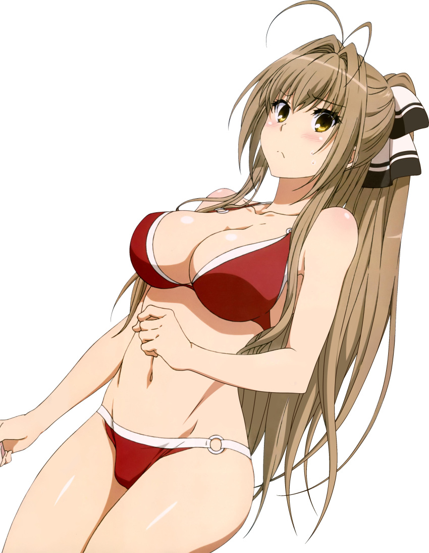 1girl, ahoge, amagi_brilliant_park, bare_shoulders, bikini, black_eyes, blush, breasts