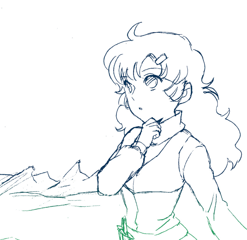 1girl, elchi_cargo, female, long_hair, monochrome, outdoors, sentou_mecha_xabungle, sketch