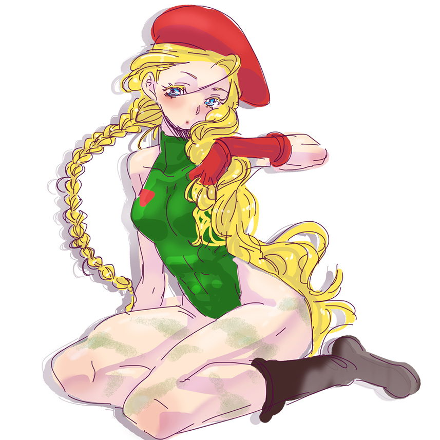 1girl, beret, blonde_hair, blue_eyes, cammy_white, hat, leotard, long_hair