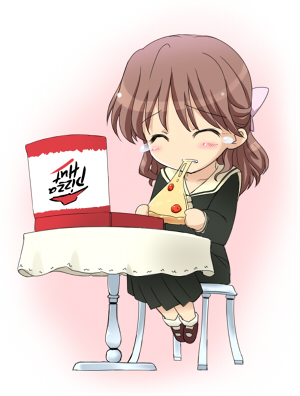 food, lowres, maria-sama_ga_miteru, naitou_shouko, pizza, pizza_hut, shiwo