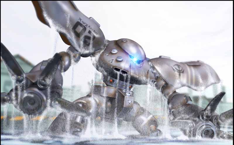 80s, gundam, gundam_0080, hygogg, machi_sd, mecha, no_humans, water, wet