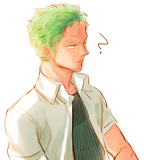 1boy, ?, green_hair, male_focus, one_piece, profile, roronoa_zoro, solo