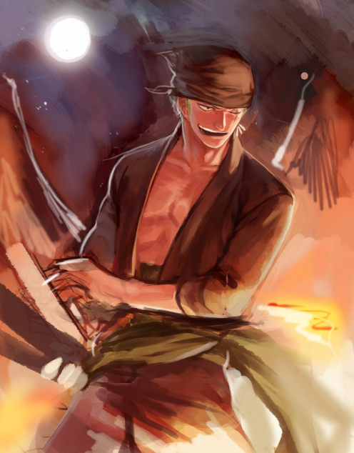 1boy, bandanna, earrings, fighting_stance, fire, green_hair, jewelry, male_focus