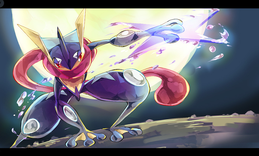 10s, fighting_pose, fins, greninja, moon, night, night_sky, nintendo