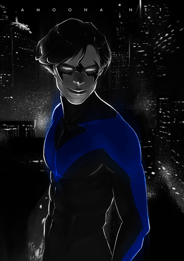 1boy, abs, amoona, artist_name, batman_(series), bodysuit, dc_comics, dick_grayson