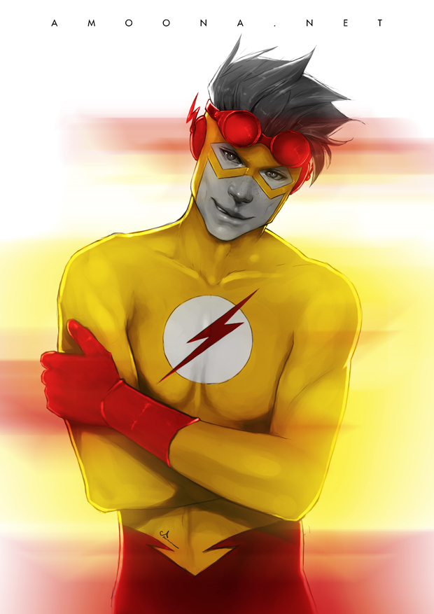 1boy, amoona, artist_name, bodysuit, crossed_arms, dc_comics, fast, freckles