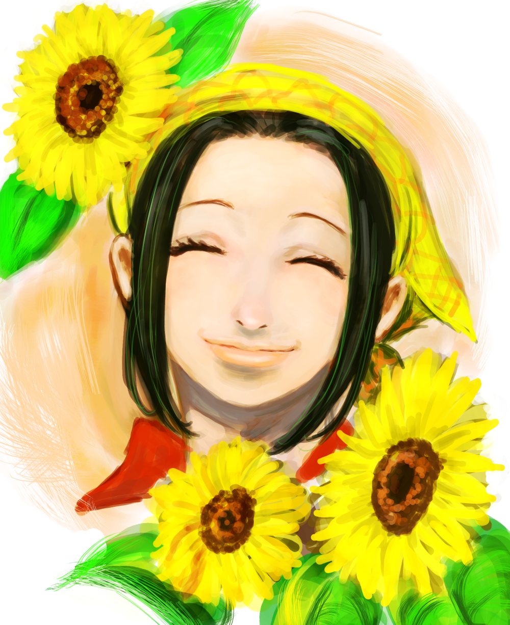 1girl, asuma_(sorawomai), bandanna, closed_eyes, east_blue, flower, green_hair, makino_(one_piece)