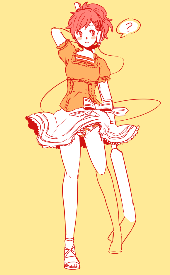 1girl, ?, aiwatan, casual, female_protagonist_(persona_3), hair_ornament, hair_up, hairpin