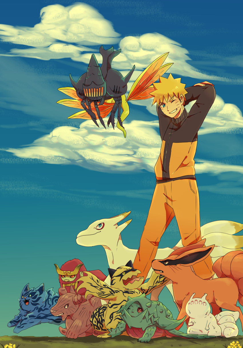 absurdres, blonde_hair, chibi, choumei_(naruto), gyuuki_(naruto), highres, isobu_(naruto), kokuou_(naruto)