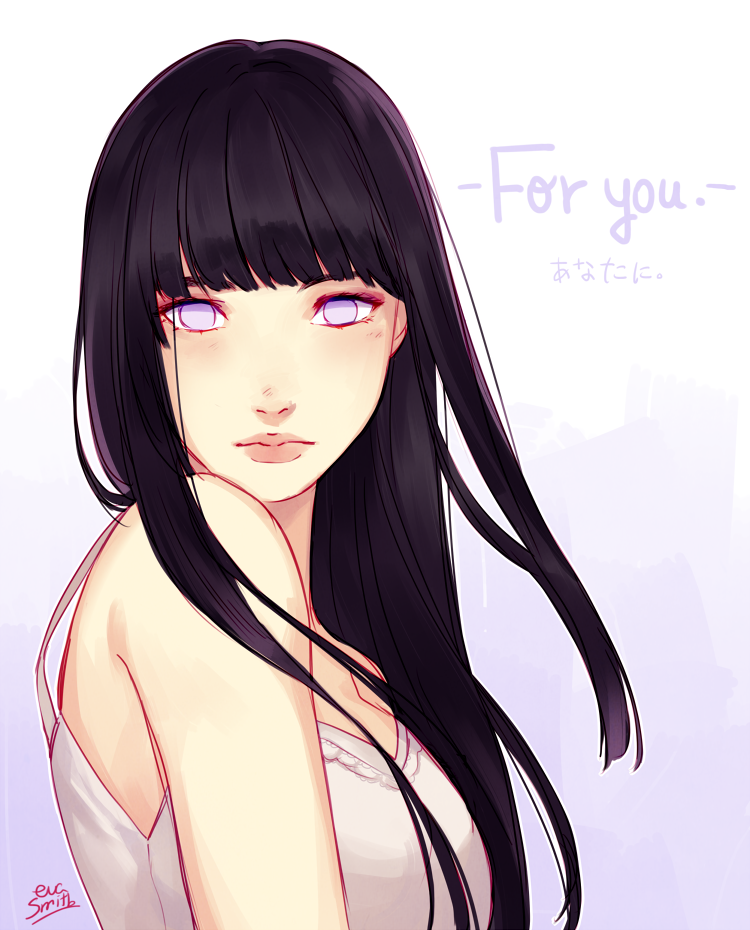 1girl, bangs, black_hair, blunt_bangs, breasts, eva_smith, hyuuga_hinata, long_hair, looking_at_viewer, naruto, no_pupils, solo, violet_eyes
