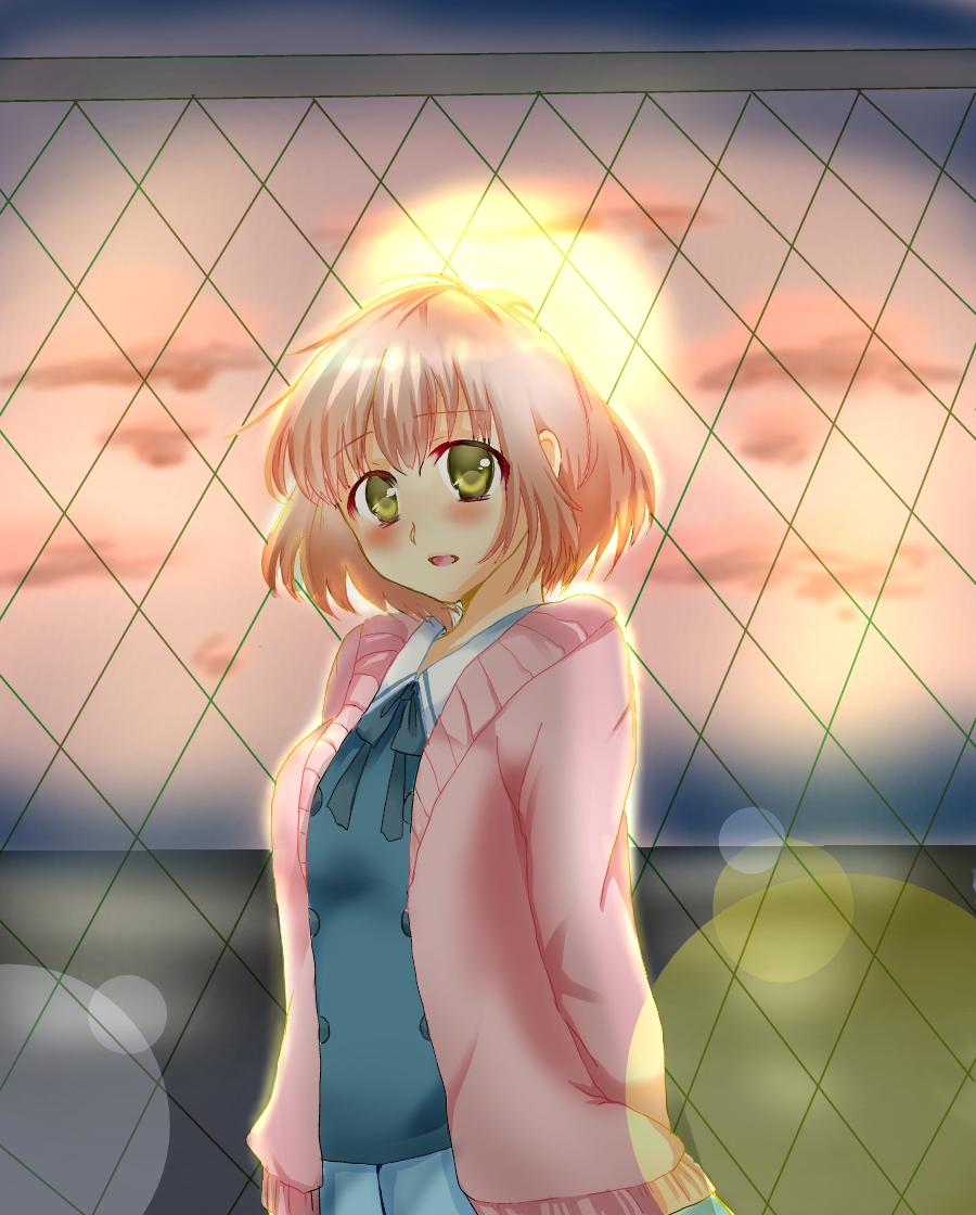 1girl, breasts, green_eyes, pink_hair, solo, sweater, takanashi_yumemi, yandere_no_onna_no_ko_ni_shinu_hodo_aisarete_nemurenai_cd