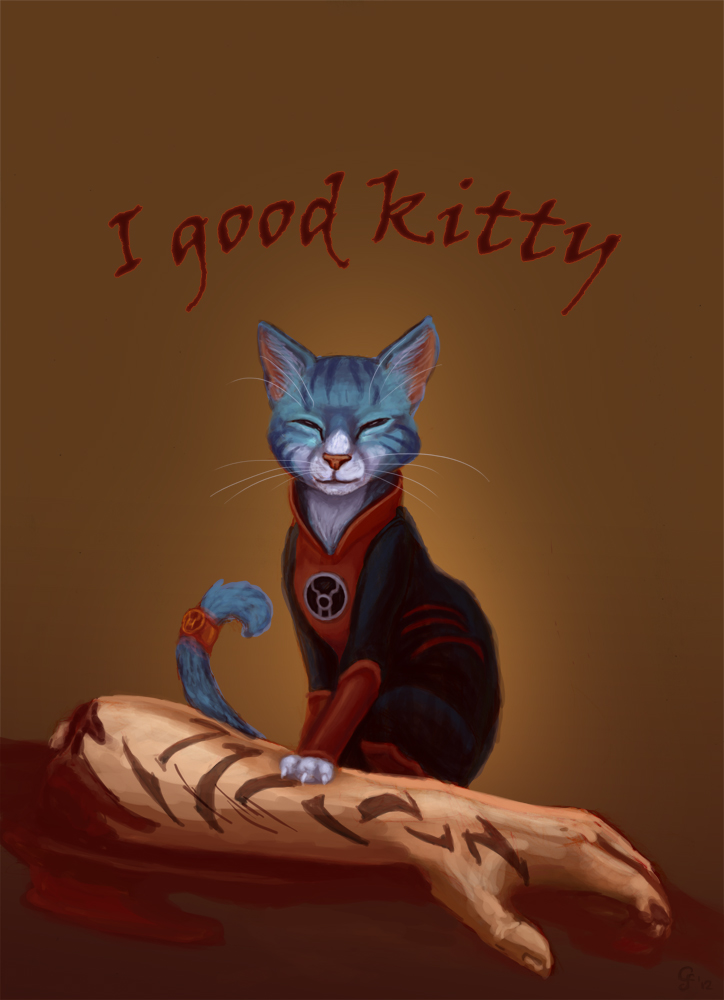 blood, cat, closed_eyes, dc_comics, disembodied_limb, gingerfoxy, green_lantern_(series), no_humans