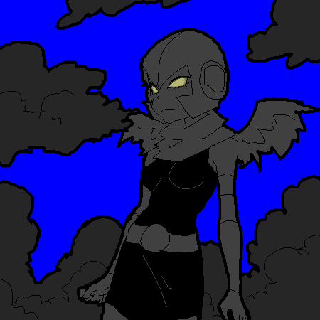 1girl, angel_(dc), belt, cartoon_network, dc_comics, feathered_wings, female, glowing, glowing_eyes, lowres, okayu, pixel_art, scarf, solid_eyes, solo, spot_color, teen_titans, vambraces, wings, yellow_eyes