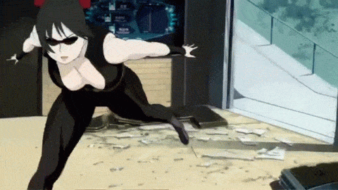 3girls, android, animated, animated_gif, aoi_minamo, black_legwear, breasts, cleavage, fighting, glasses, holon, lowres, multiple_girls, pantyhose, real_drive, sunglasses, thigh-highs