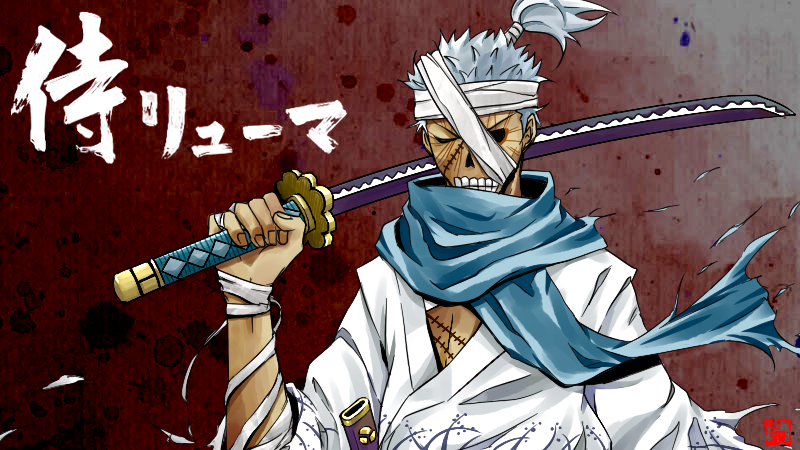 1boy, bandage, one-eyed, one_piece, ryuuma, shusui, solo, sword