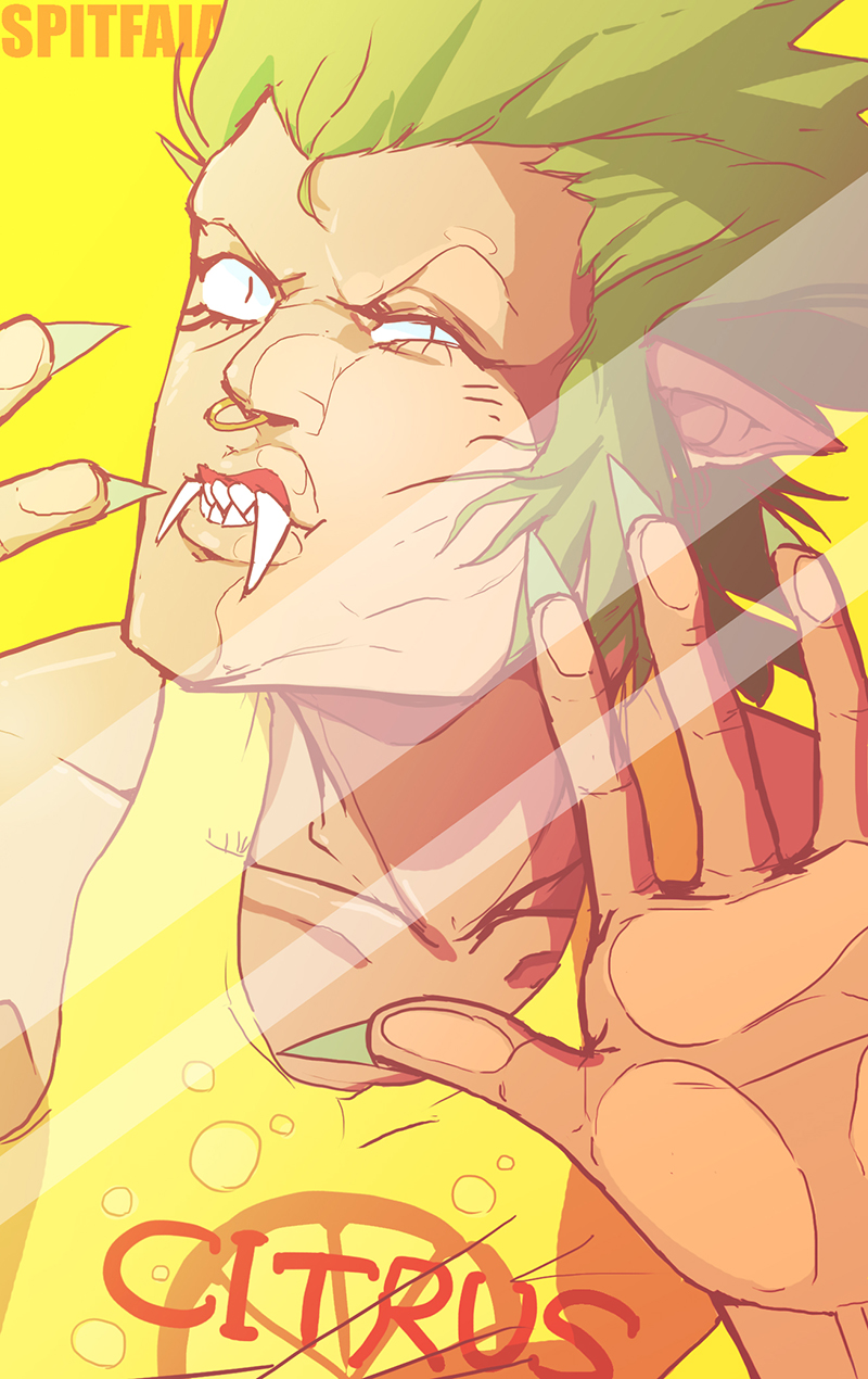 1boy, alternate_costume, bartolomeo, fangs, green_hair, male_focus, nose_ring, one_piece