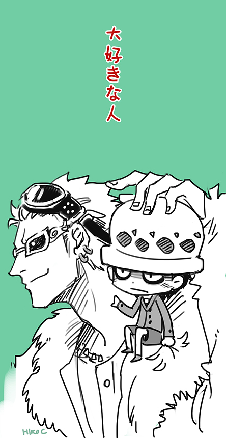 2boys, donquixote_doflamingo, donquixote_pirates, goggles, hat, hikoc, multiple_boys, one_piece
